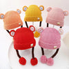 Light Pink Girls Cute Warm Knit Embroidered Winter Cap With Braids (6 Months -3 Years) CP5100C