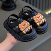 Girls' Black Summer Sandals | Cartoon Pattern, Fastener, Low Top, PVC Material SDL7581C