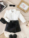 Baby Girl Summer Fashion Straight Shoulder Lapel Top & Irregular Half-Length Skirt Two-Piece Set Directional Development, for Outdoor FD6125I