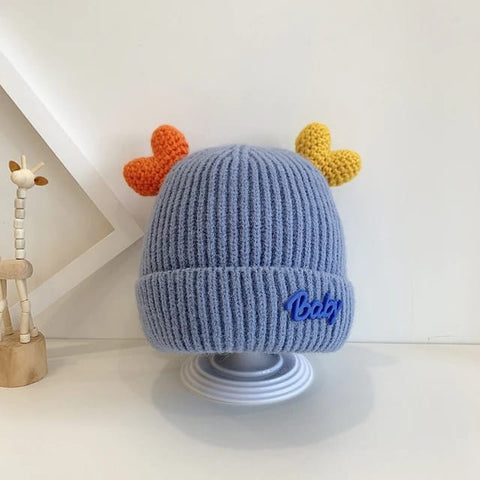 Blue Winter Baby Children Double Love Cuffed Knitted Woolen Warm Cap CP5070D