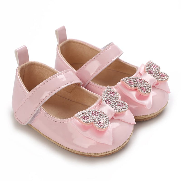 Pink Fashionable Baby Girl's Bow with Rhinestone Decor Rubber Anti-Slip Soft Sole Shoes SH7125B