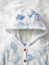 Fashion Cartoon Dinosaur Pattern Fleece Hooded Coat with Belt, Button Front, Long Sleeve, Single Breasted Placket, 100% Polyester Soft Double-Sided Velvet Winter Outerwear HJ6209C