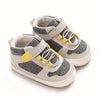 Gray Breathable British Style Baby Sneakers - Non-Slip Soft Sole Casual Walking Shoes with Geometric Pattern, Mid-Top Design for Infants & Newborns, All-Season Outdoor & Daily Wear Shoes SH7169B
