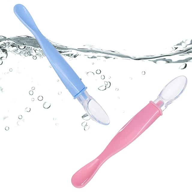 Blue Soft Silicone Spoon for 0-2 Years Old Baby Food Safe Feeding Spoons 2 Pc Set FS107A