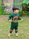 2 PC Green Baby and Children's Autumn & Winter Flees Cartoon Print Casual Sweatshirt Sweatshirt and Trouser Set TS6412C