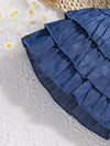 Chic Summer Girls' Outfit Set - Elegant Faux Denim Print Skirt with Bow Detail & Casual Top, Machine Washable, Perfect for Outdoor FD6122A
