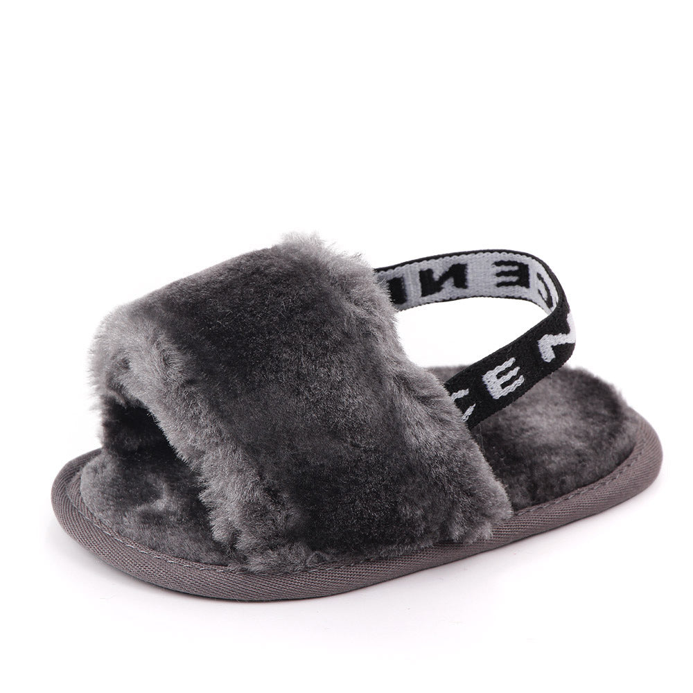 Gray Back Stripes Heart Fur Slippers SLP8002C