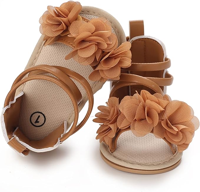 Brown Cute Flower Princess Sandals SDL7514A