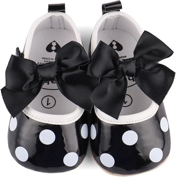 Black with White Dots Baby Girls Shoes SH7146B