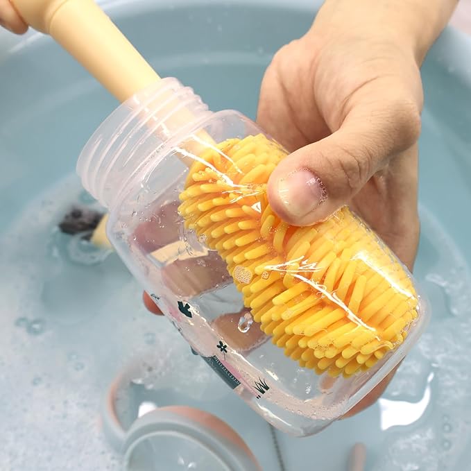 Yellow Silicone Bottle Cleaning Brush, 4-in-1 Baby Bottles Cleaner Set - Bottle/Straw/Nipple/Neck Brushes BCP1048A