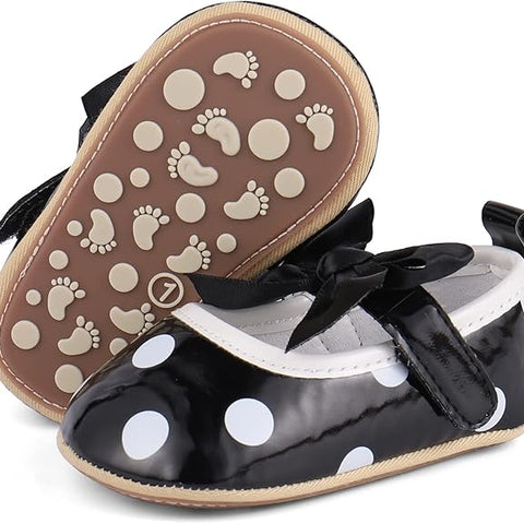 Black with White Dots Baby Girls Shoes SH7146B