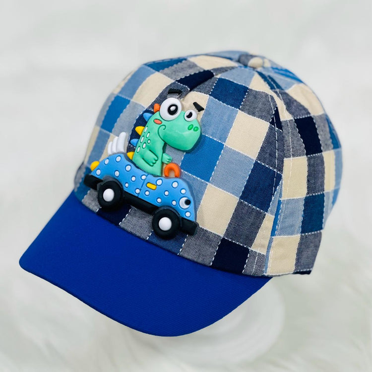 Children's Fashion Royal Blue Check Dino Cap CP5018A