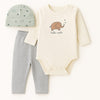 3 Pcs Newborn Baby Elephant Print Long Sleeve Romper, Pajama with Cap BS6420D