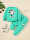 Casual Cartoon Baseball Graphic Kids Sweatshirt and Sweatpants Set - Polyester and Elastane Blend, Slight Stretch Knit Fabric, Perfect for Spring/Fall TS6099