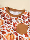 Harvest Season Thanksgiving Pumpkin Full Body Print Sweatshirt Plus Boys Solid Color Pocket Trousers Bag Two Piece Set TS6147E