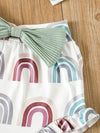 Baby Girls Summer Cute 3pcs Outfits, Striped Knit Cami Top Rainbow Printed Pants Headband Set Outdoor Clothes BS6101G