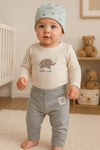 3 Pcs Newborn Baby Elephant Print Long Sleeve Romper, Pajama with Cap BS6420D