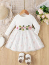 White Children Eden 0-3 Years Old Baby Girl Fresh Painting Thin Spring And Summer Long-Sleeved Dress FD6104B