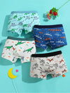 4pcs Cute Dinosaur Print Boys' Boxer Briefs] 4-Pack Cute Dinosaur Print Cotton Boxer Briefs for Boys, Soft Knit Underwear with Medium Elasticity US6113A