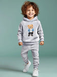 Gray Boys' Cozy Geometric Print Hoodie & Sweatpants Set - Casual Polyester Blend TS6036