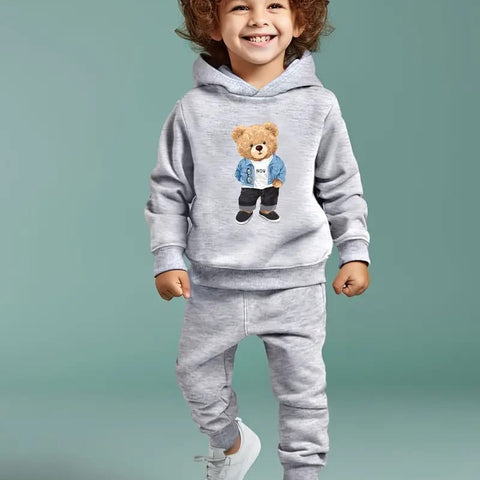 Gray Boys' Cozy Geometric Print Hoodie & Sweatpants Set - Casual Polyester Blend TS6036