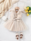 Baby Girls Fashion Casual Mesh Lapel Neck Sleeveless Mesh Dress FD6107H
