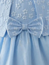 2 Pcs Sky Blue Girls' Summer Starfish Flower Small Flying Sleeve Jacket with Bow Net Tulle Pompom Dress Set FD6042B