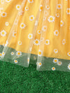 Girls' Floral Petal Sleeve Dress with Contrast Mesh and Bow FD6110D