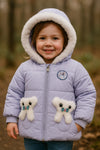 Girls Purple Warm Inner Fur Hooded Puffer Jacket HJ6201B