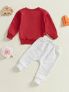 Girls Cupid'S Arrow Love Letter Print Red Long Sleeve Sweater Gray Solid Color Pants Pocket Two-Piece Set, for Outdoor FD6126J