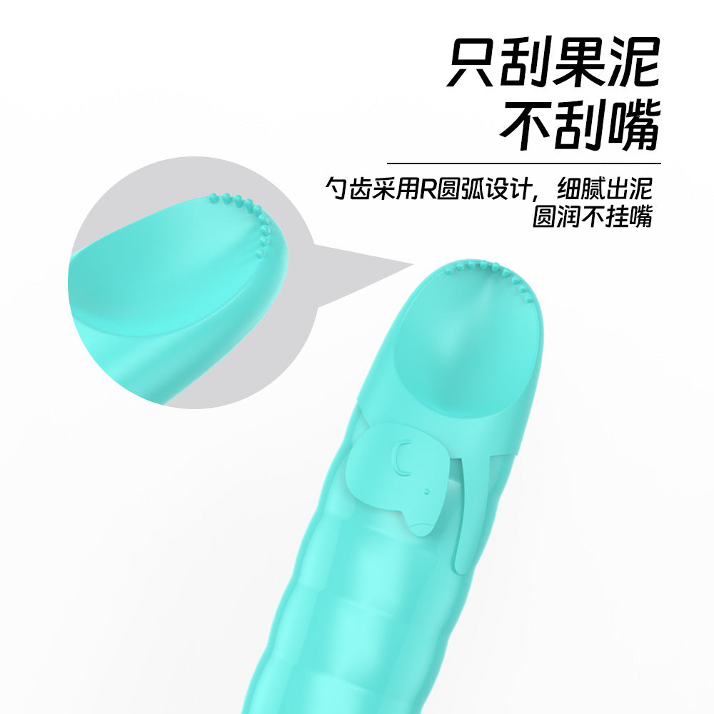 Green 2 Pcs Silicone Training Spoon, Rounded Edge Double Head Baby Silicone Food Spoon Set FS109A