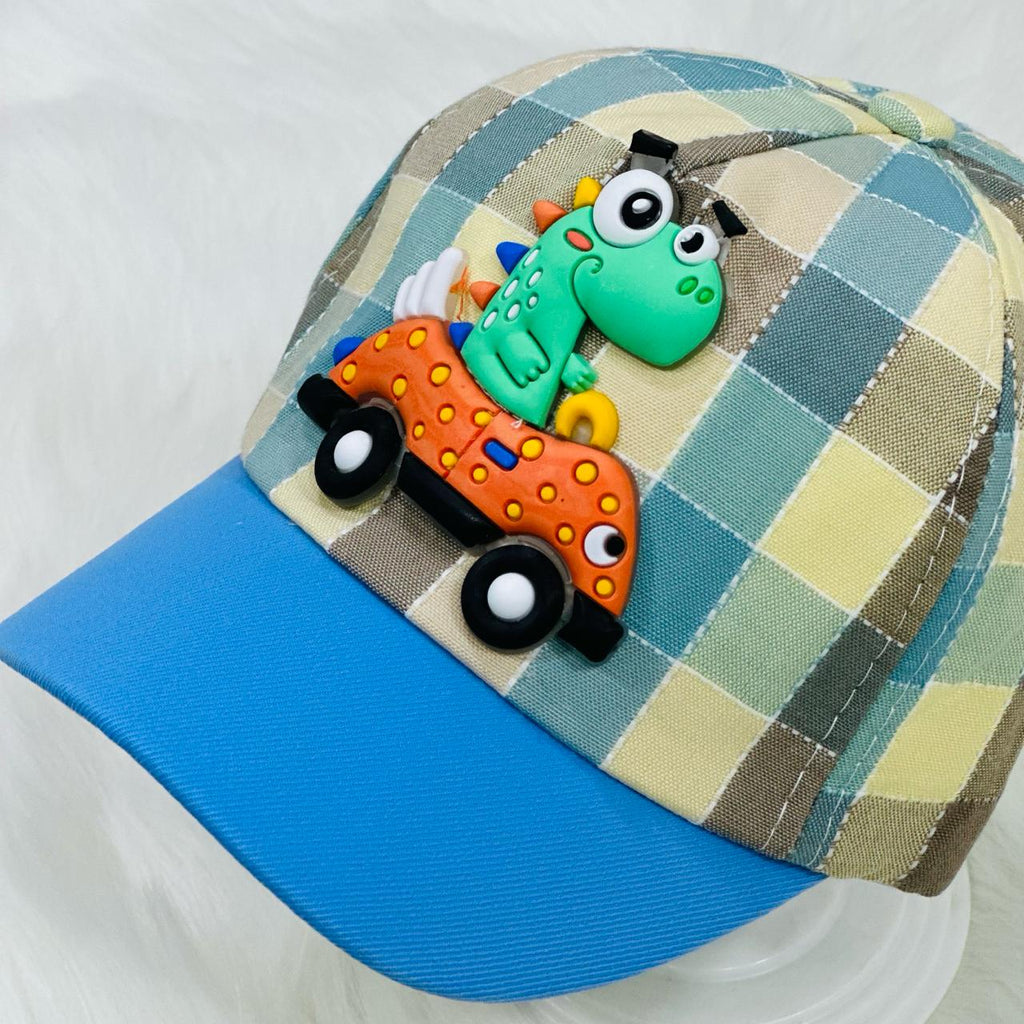 Children's Fashion Sky Blue Check Dino Cap CP5018C