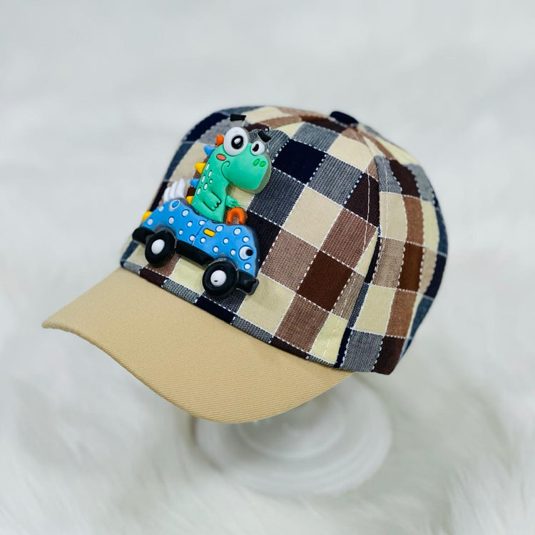 Children's Fashion Khaki Check Dino Cap CP5018D