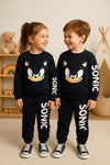 JF 2 PC Black Sonic Autumn & Winter Terry Fabric Track Suit, Sweatshirt and Trouser Set TS6418I