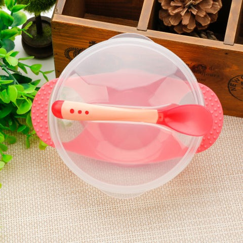 Pink Baby Suction Bowl with Heat Sensitive Spoon FS102B