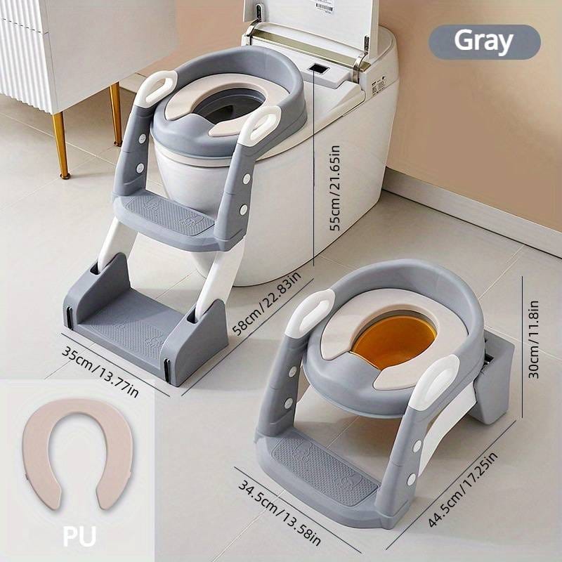 Gray & White Folding Toilet, Potty Training Seat with Step Stool Ladder, Folding Auxiliary Toilet Seat, Toilet Trainer, Comfortable and Safe Potty Seat BCP1025C