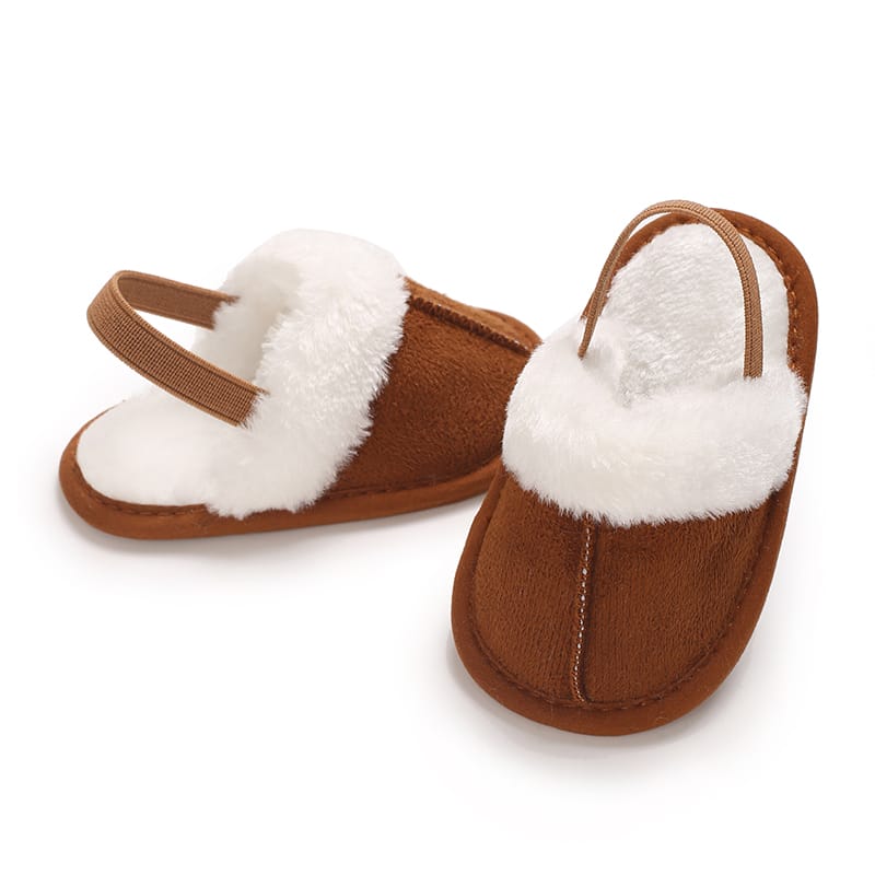 Brown Cotton Plush Simple Fashion Versatile Fur Slippers SLP8015C