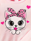 Girls Fashion Sweater Two-Piece Kitten Print Girls Autumn And Winter Pants Pullover Set, for Outdoor TS6038D
