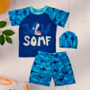 Boys Navy Blue Shirt & Short Swimsuit 2 PCs Set with Cap SWM6154A