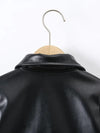 Short Faux Leather Jacket with a Lapel And Diagonal Zipper, Unlined HJ6209G