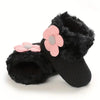 Black Girls' Winter Snow Boots - Slip-On Ankle-High Cold Weather Shoes with Soft Fabric Sole, Warm Toddler Shoes SH7171B