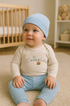 3 Pcs Newborn Baby Hi World Print Long Sleeve Romper, Pajama with Cap BS6420A