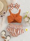 Girls' Strapless Solid Color Top and Striped Triangle Shorts Set FD6122G