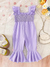 Girls' Casual Solid Color Romper with Waistband & Floral Detailing - Easy-Care Baby Jumpsuit for Everyday Play, Baby Girl Outfits, Elegant Floral Design FD6408A