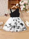 Elegant Lace-Trimmed Off-Shoulder Dress for Girls - Butterfly Embroidery, Tulle Skirt, Perfect for Birthdays & Parties, Summer Fashion, Party Dress FD6112B