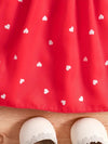Two-piece Set for Girls, Summer Love Print Sleeveless Wrap Dress with Suspenders + Hat FD6111I