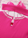 Summer Girls' Casual Dress with Ribbed Mesh Splicing, Comes with a Hair Accessory FD6110J