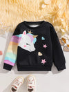 Kids' Casual Crew Neck Unicorn Graphic Sweatshirt with Embroidered Details - 100% Polyester, Slight Stretch, Knit Fabric, Alphabets Pattern, Perfect for Spring/Fall SS6096C