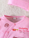 Adorable Pink Hedgehog Baby Romper Set with Matching Hat - Cute and Comfortable, Casual Spring/Fall Wear, Casual Wear |Playful Design| Comfortable Fi, for Outdoor BS6138A