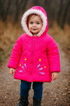 Girls Pink Butterfly Warm Inner Furr Hooded Puffer Jacket HJ6206C